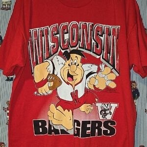 Vintage Rare Flintstones Wisconsin Badgers Graphic T Shirt League Leader Xl
